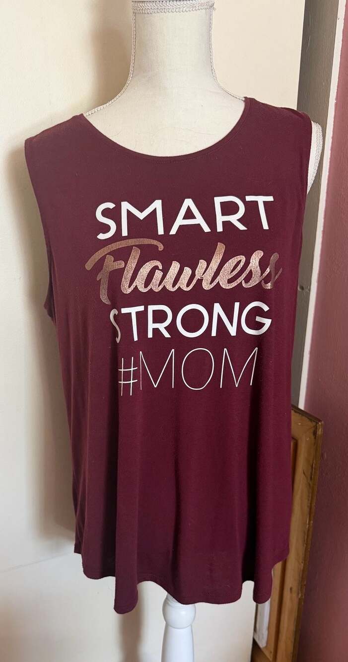 Apt. 9 Women's Burgundy Graphic Yoga Tank Top Smart Flawless Strong #Mom Size L